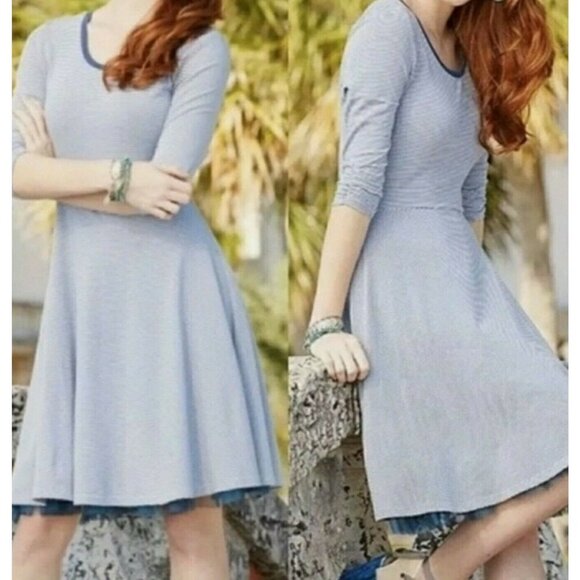 Women's MATILDA JANE Between The Lines Tulle Dress XS Blue White Stripes Tulle - Picture 1 of 7